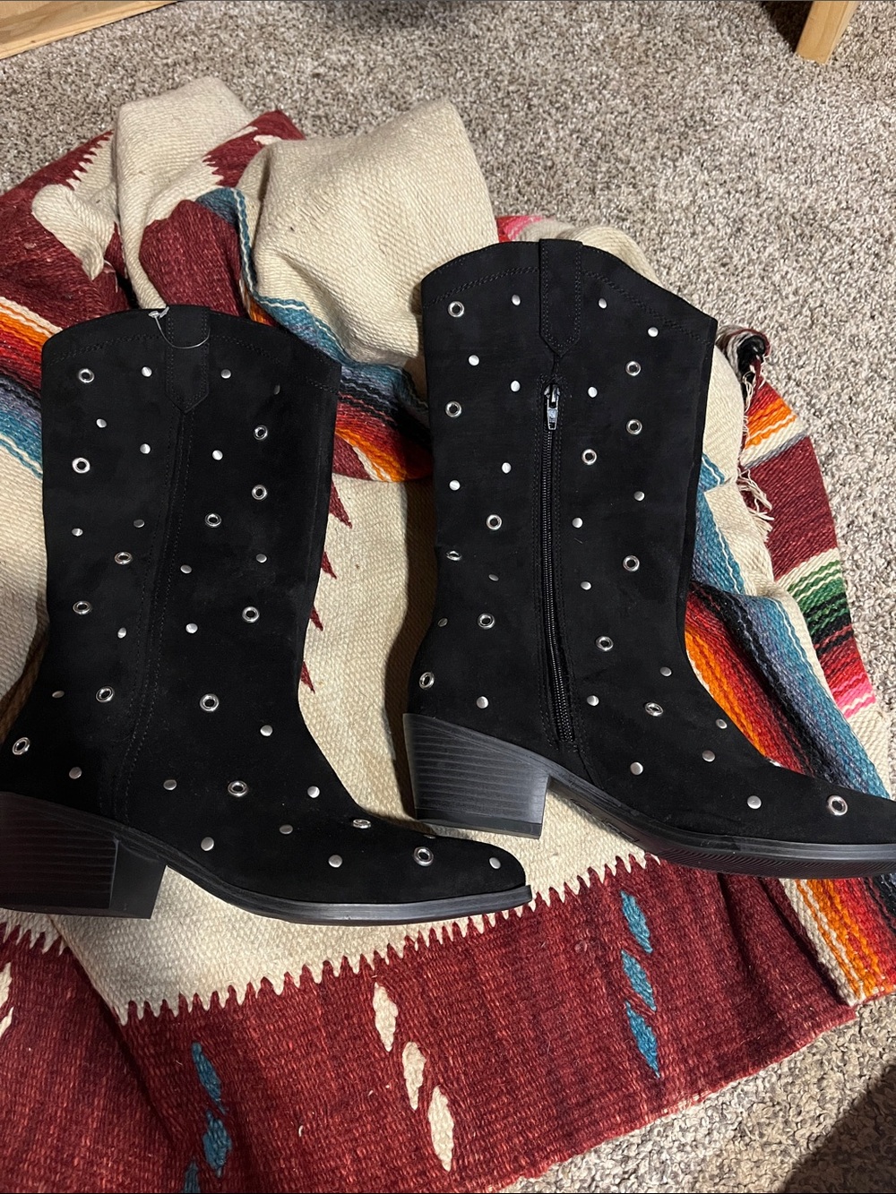 No Boundaries Black Studded Suede Mid-Calf Heeled Boots
